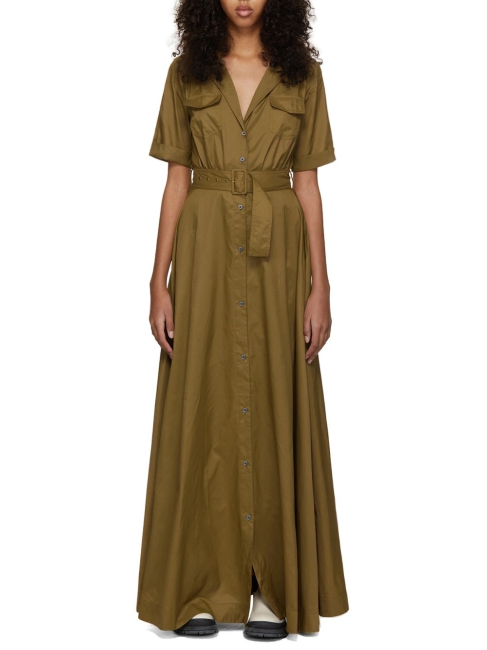 STAUD Khaki Millie Belted Maxi  Dress, NEW